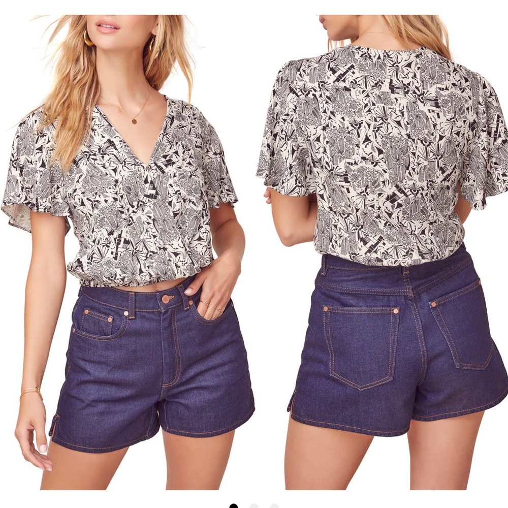 Astr The Label Jules Flutter Sleeve Crop Blouse I… - image 1